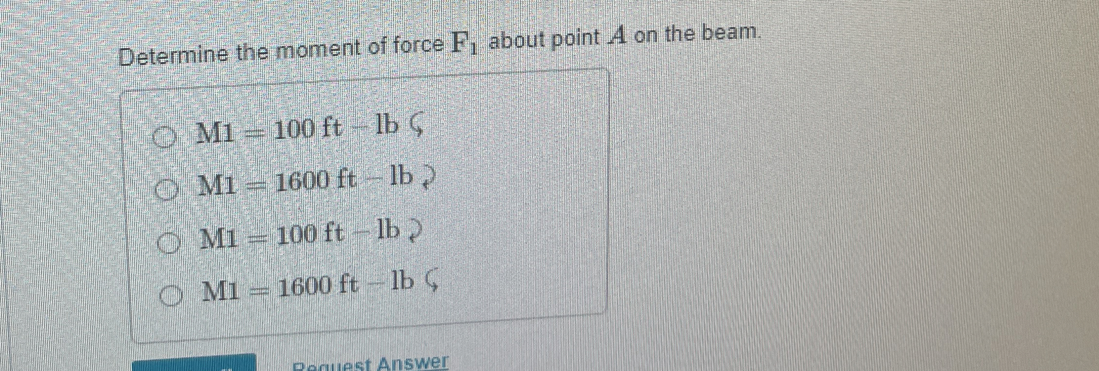 Determine the moment of force F 1 about point A
