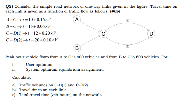 Q 3 ) Consider the simple road network of one -