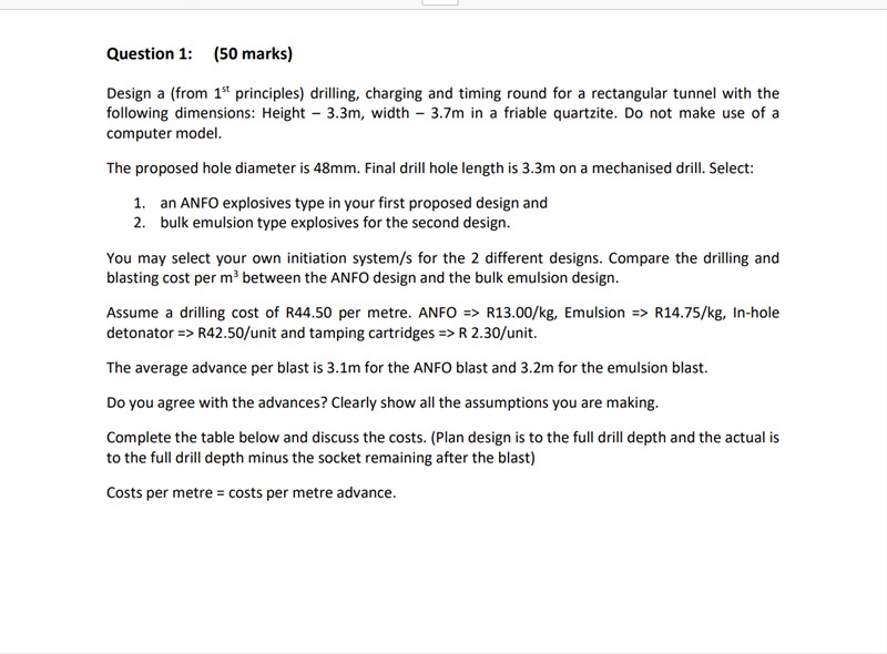 Design a ( from 1 st principles ) drilling,