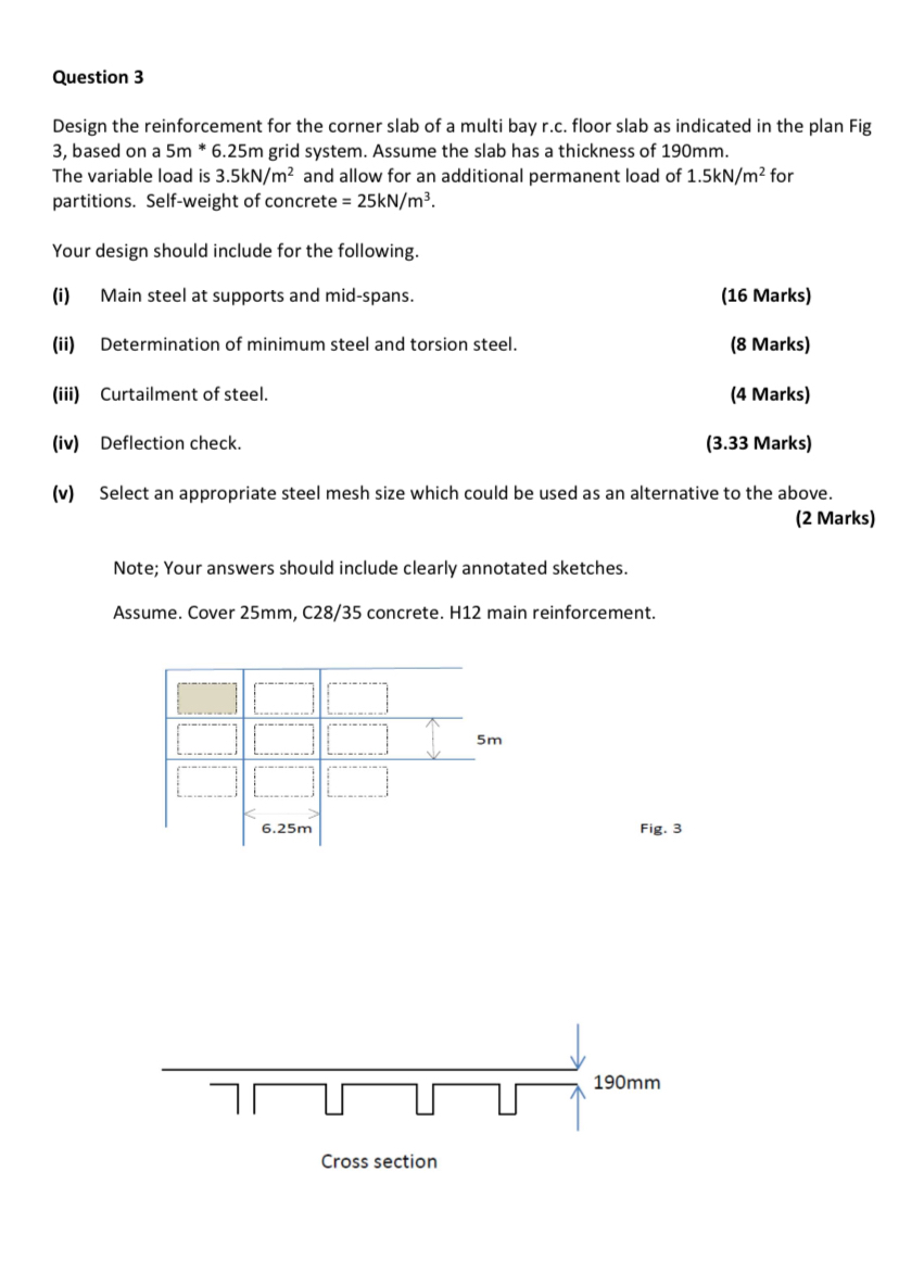 Question 3 Design the reinforcement for the