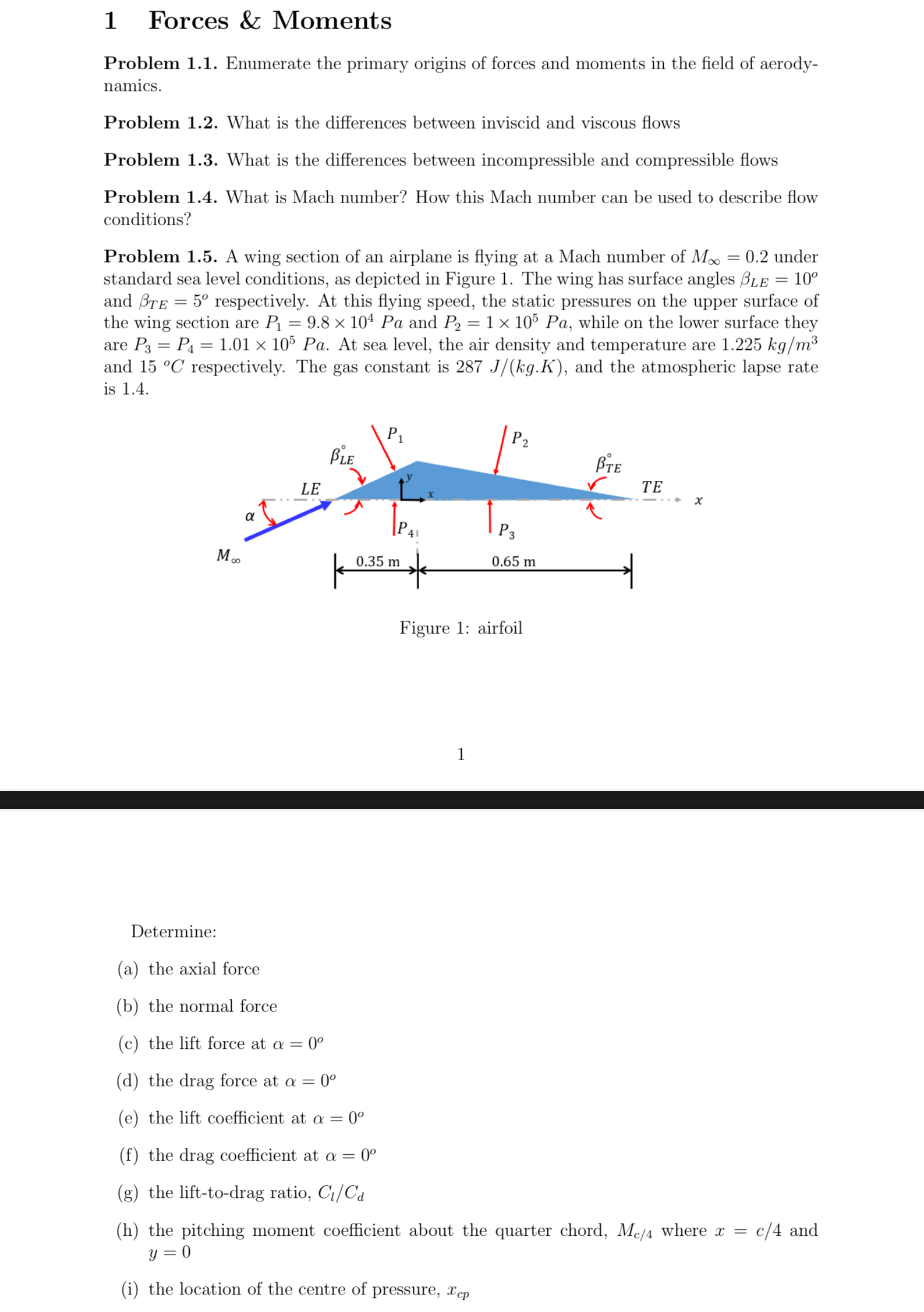1 Forces & Moments Problem 1 . 1 . Enumerate the