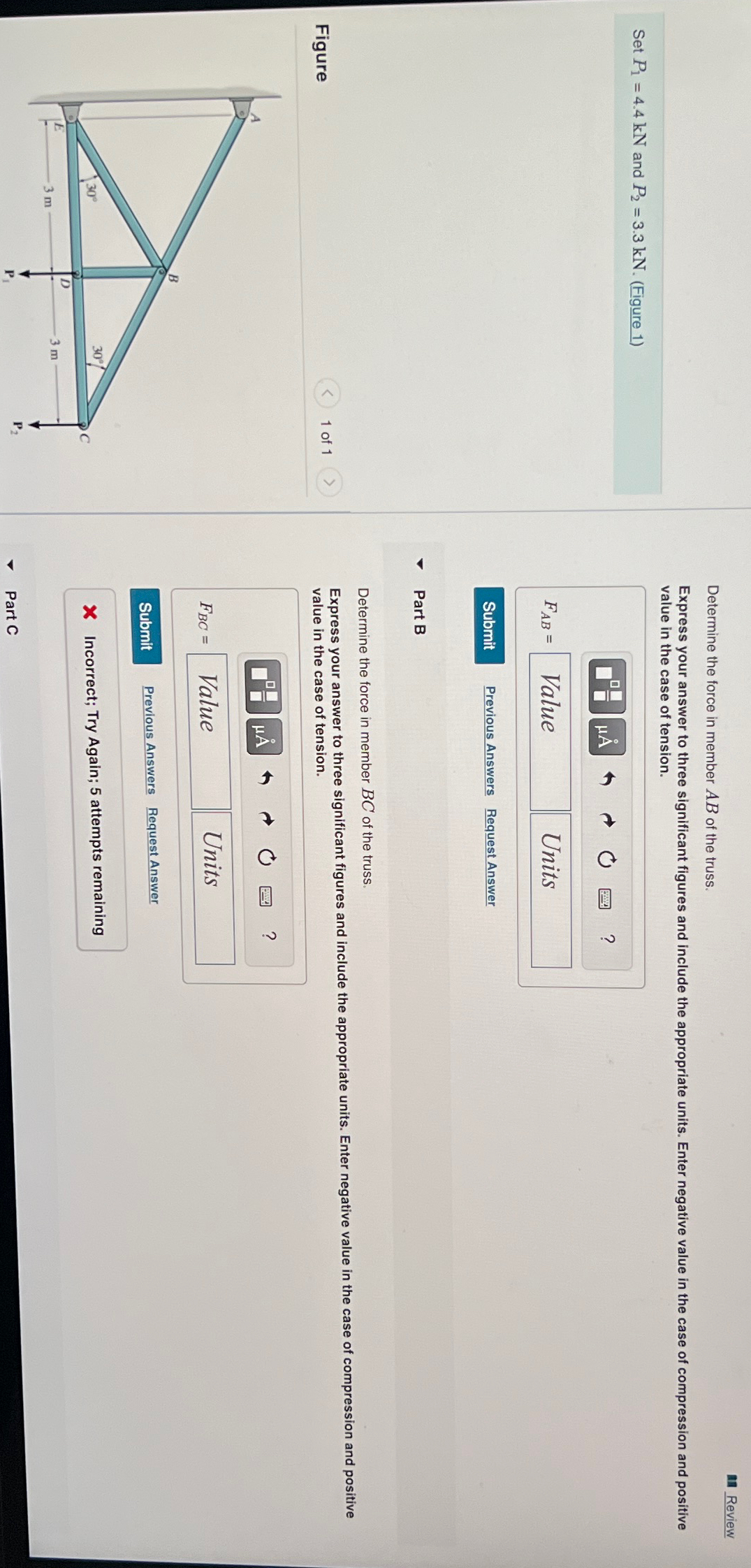 Determine the force in member A B of the truss.