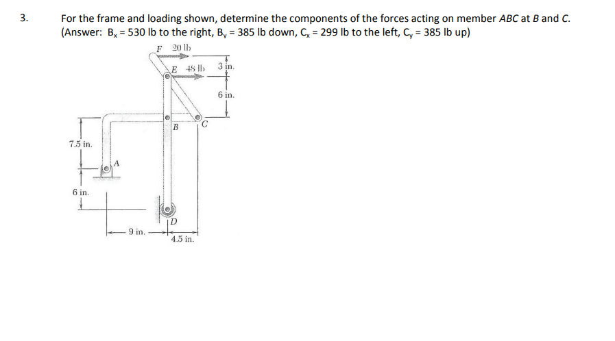 For the frame and loading shown, determine the