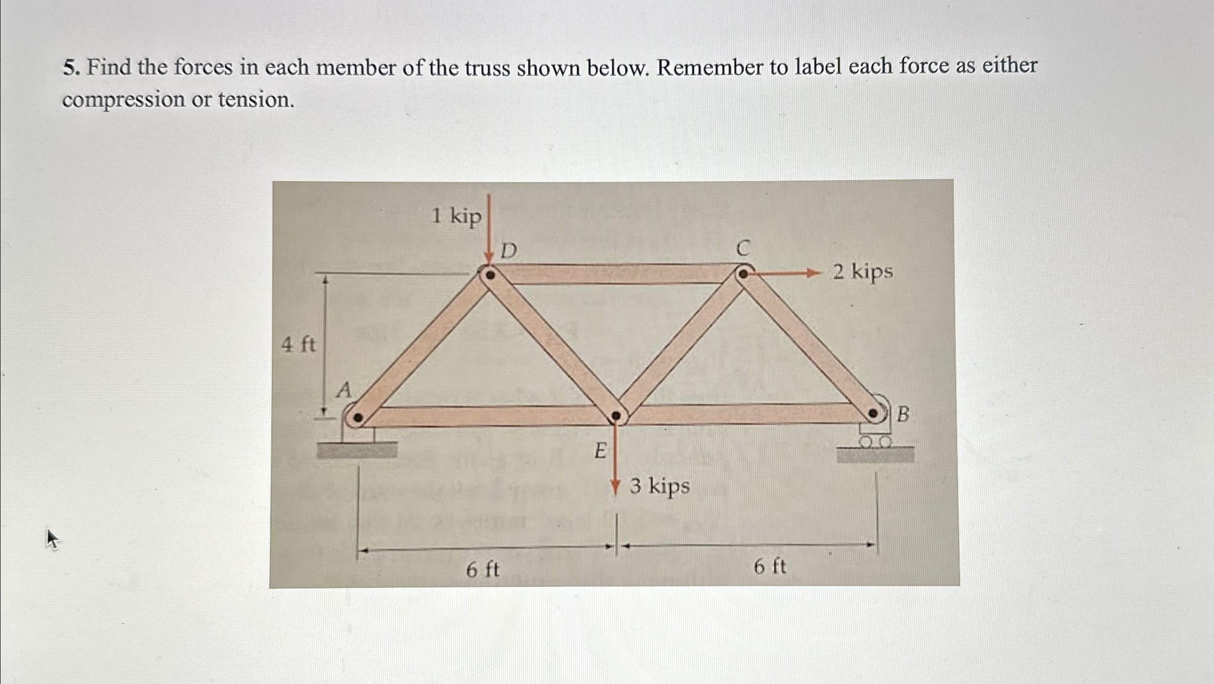 Find the forces in each member of the truss shown