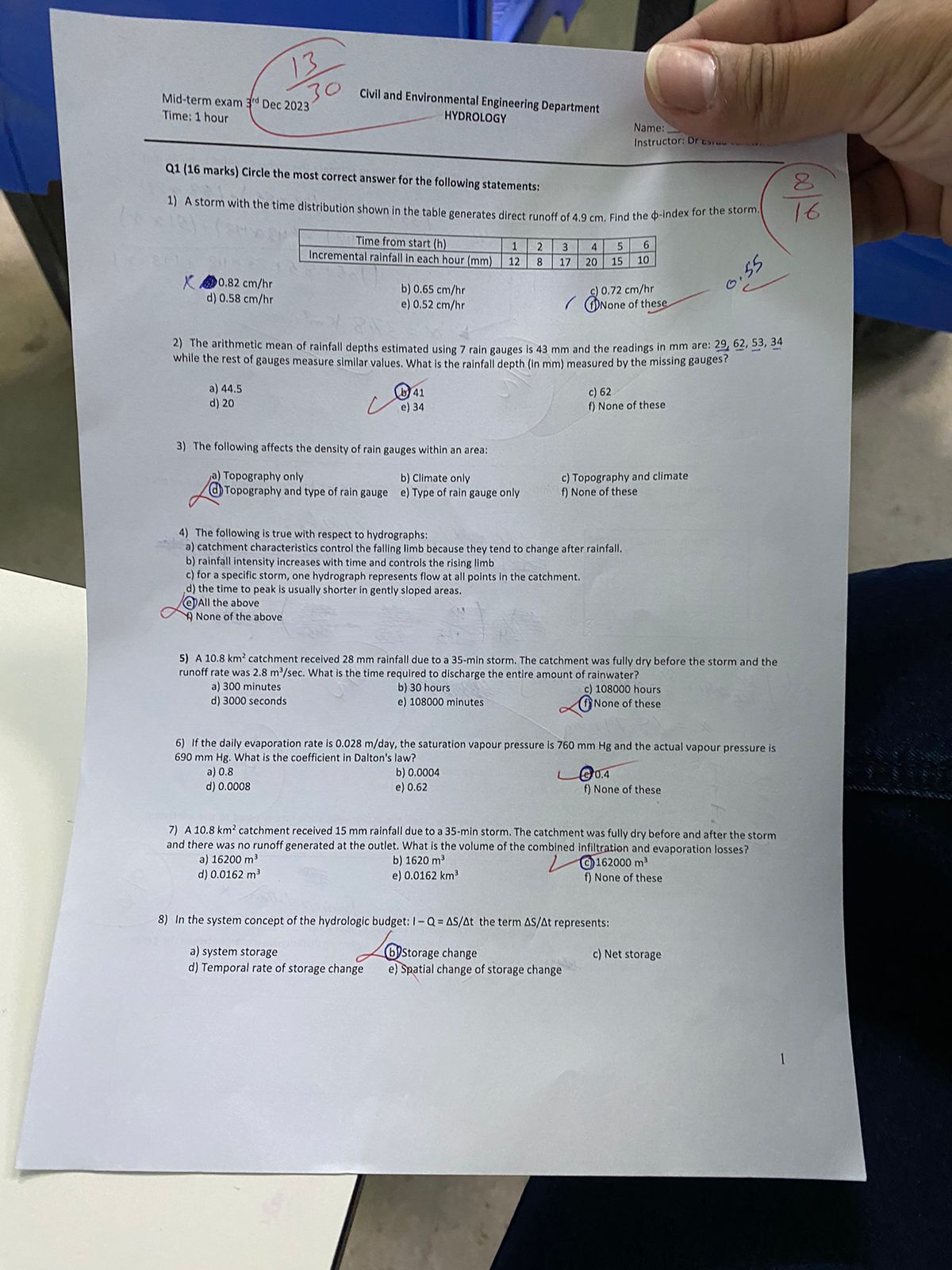 Q1 (16 marks) Circle the most correct answer for