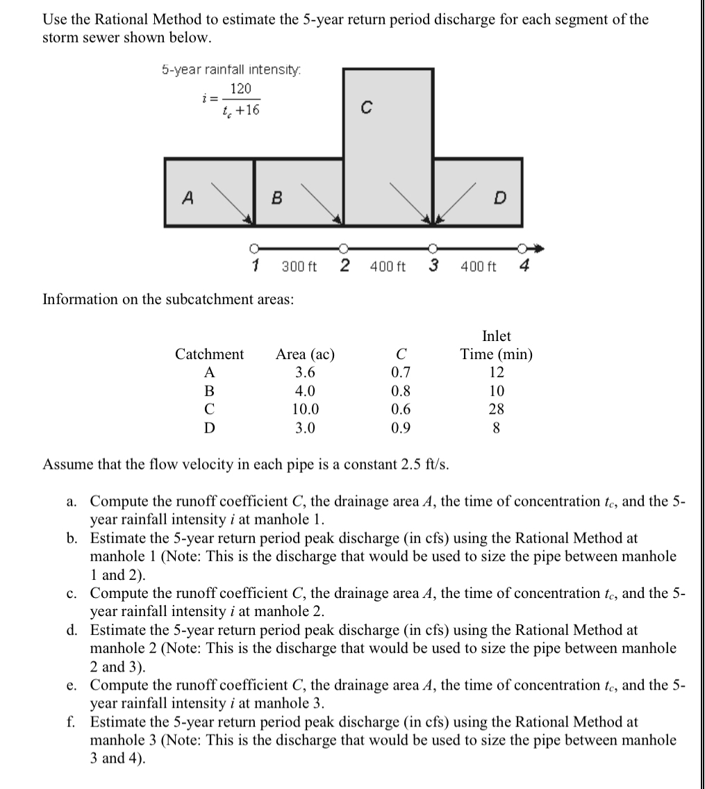 Use the Rational Method to estimate the 5 - year