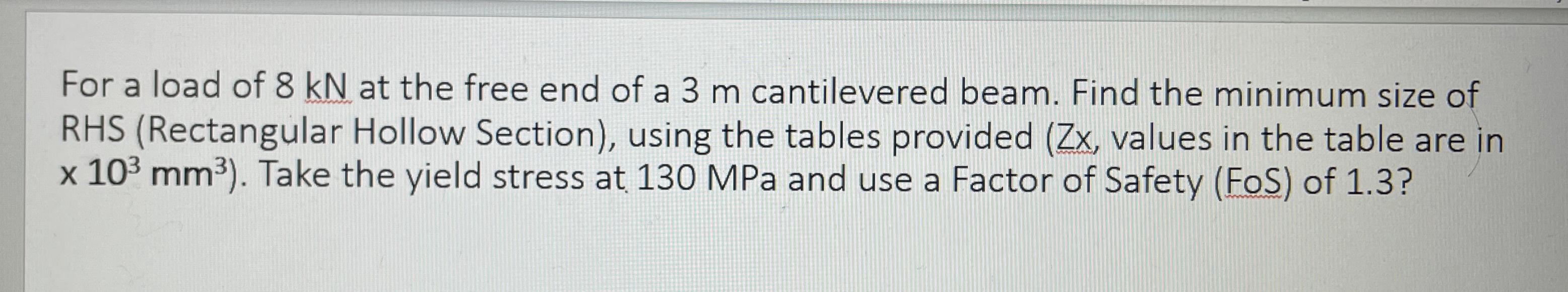 For a load of 8kN at the free end of a 3m