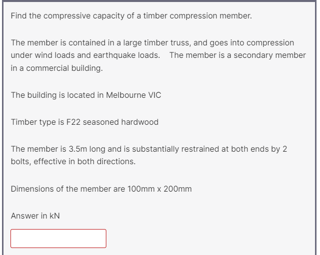 Find the compressive capacity of a timber