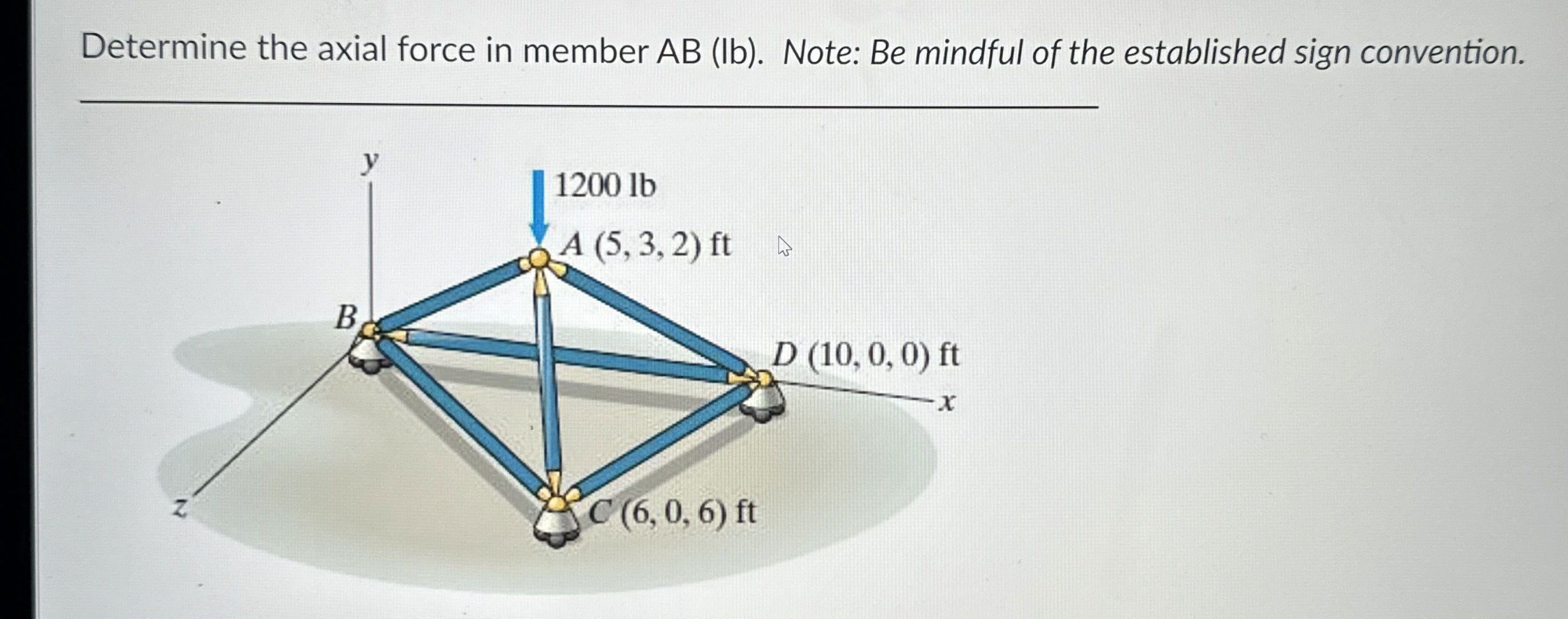 Determine the axial force in member AB ( Ib ) .
