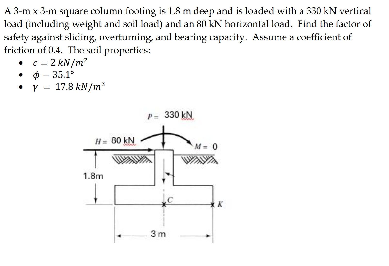 A 3 - m 3 - m square column footing is 1 . 8 m