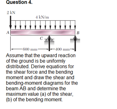 Question 4 . 2 kN at A and 4 kN at Abc. Assume