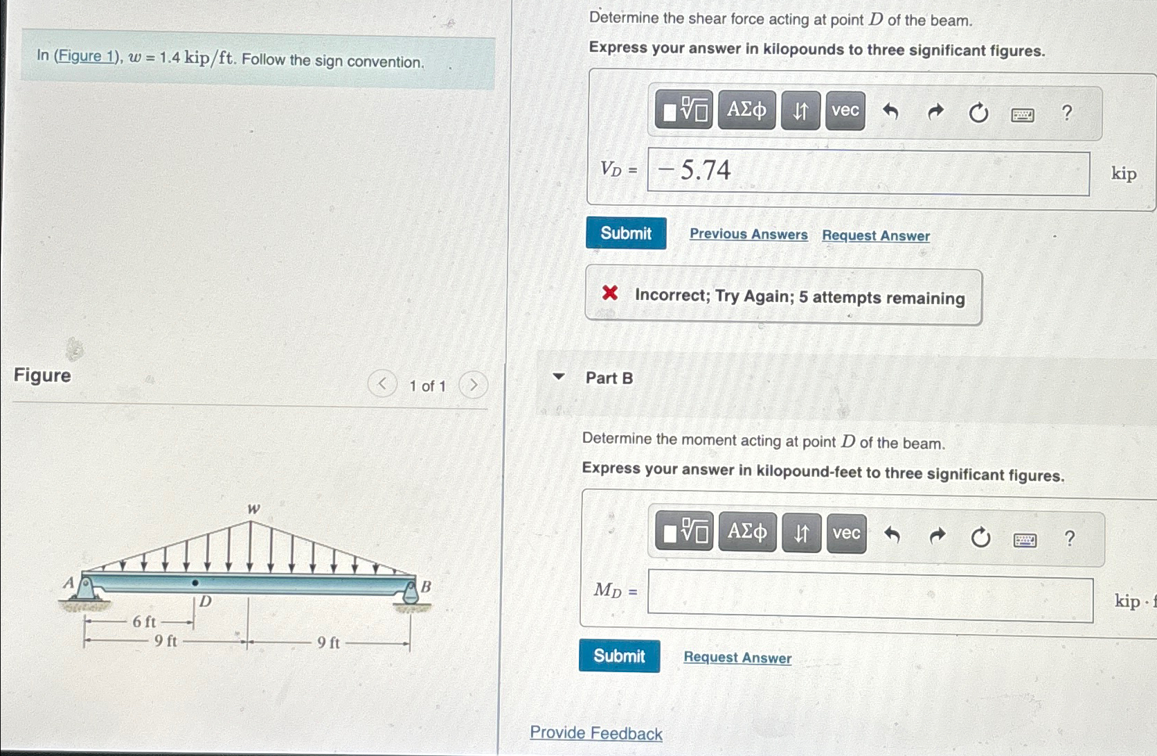 In ( Figure 1 ) , w = 1 . 4 k i p f t . Follow