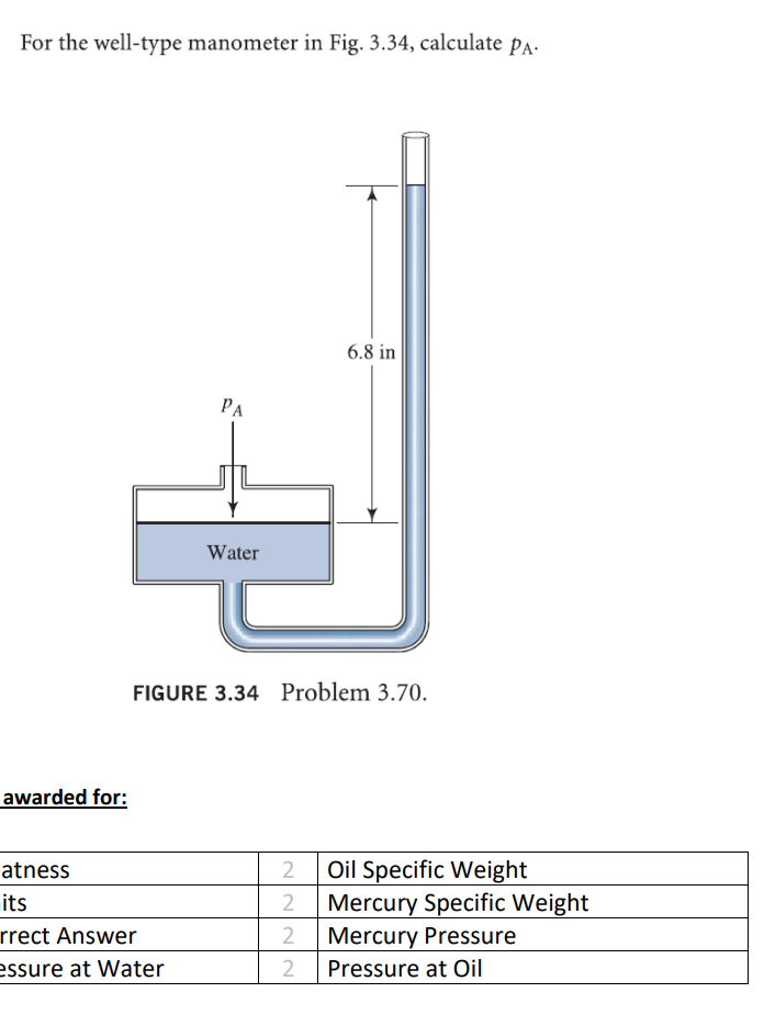 For the well - type manometer in Fig. 3 . 3 4 ,