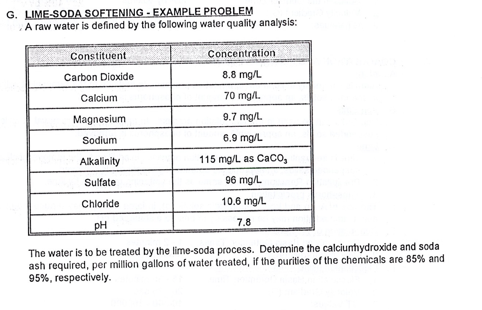 G . LIME - SODA SOFTENING - EXAMPLE PROBLEM A raw