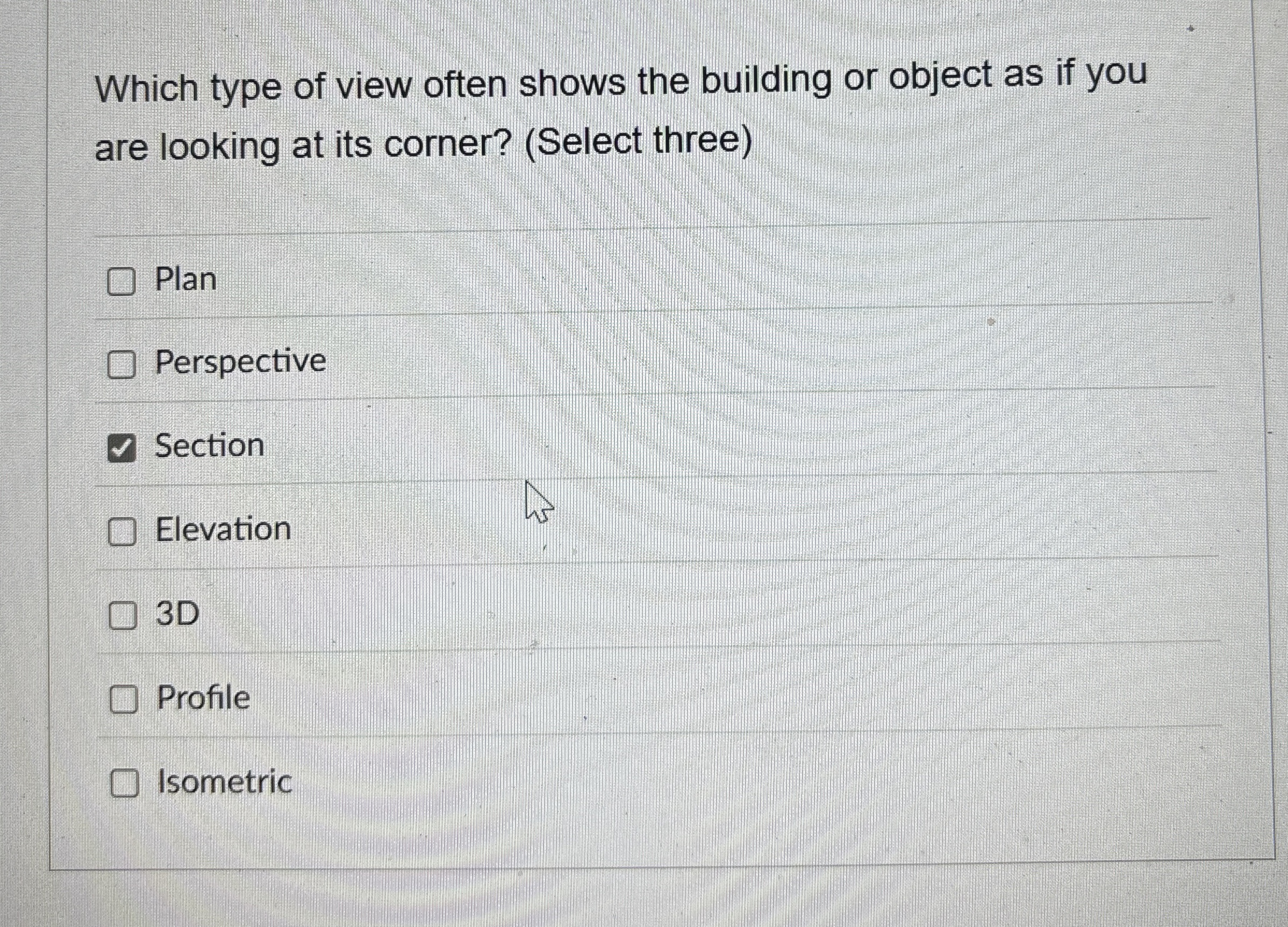 Which type of view often shows the building or