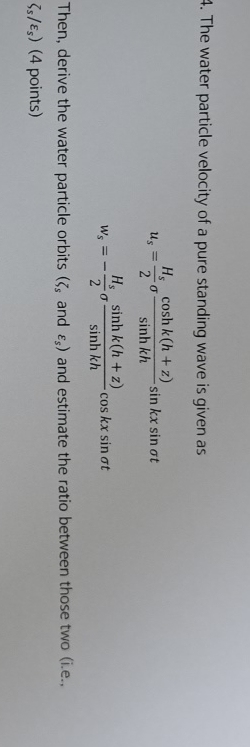 The water particle velocity of a pure standing