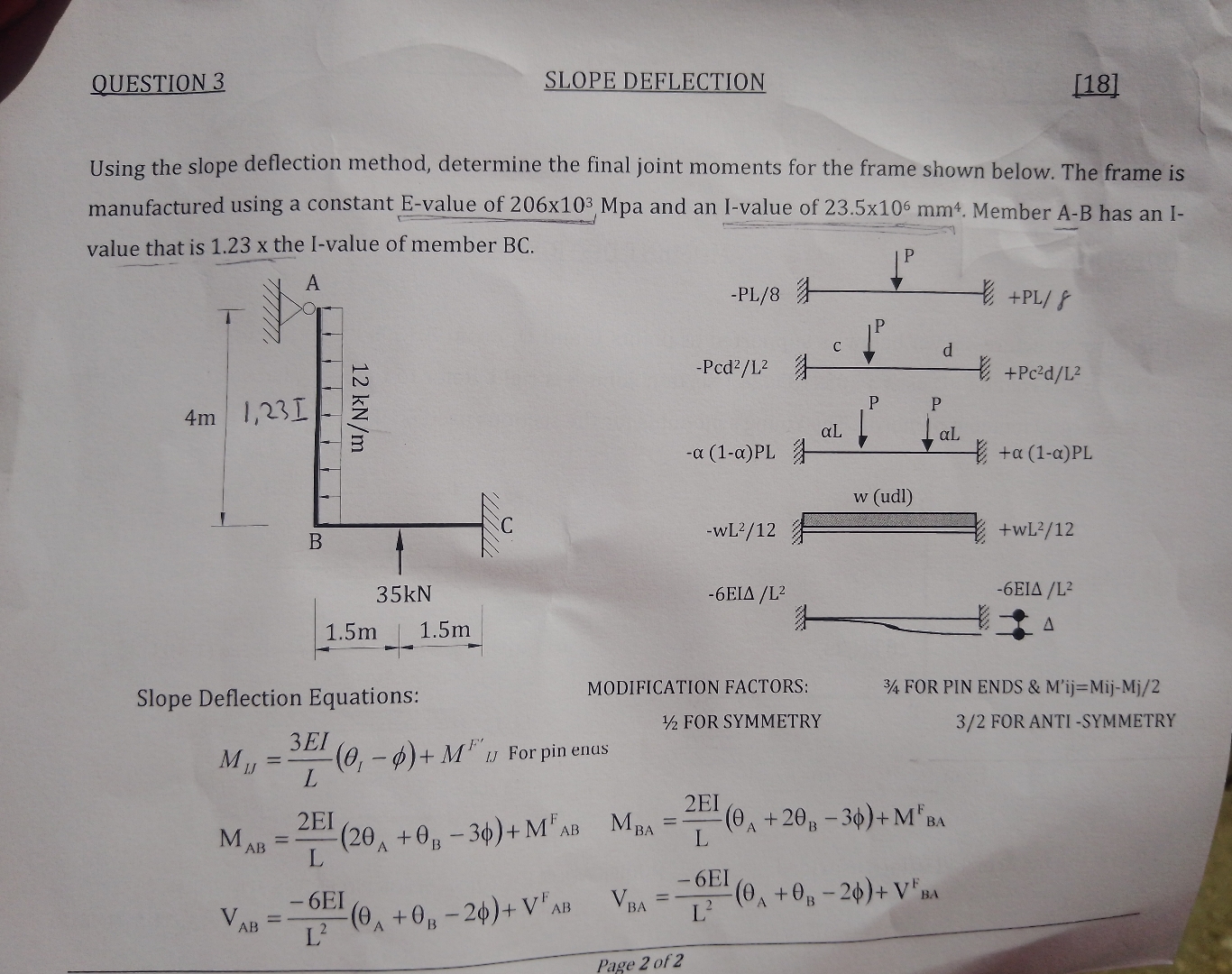 Using the slope deflection method, determine the