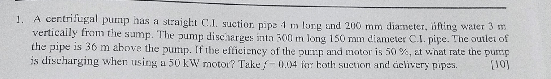 A centrifugal pump has a straight C . I. suction