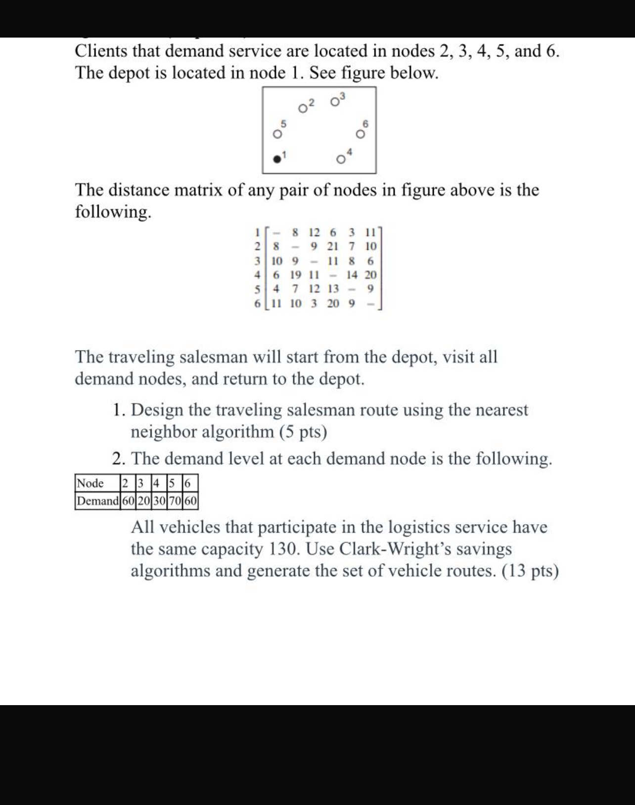 Clients that demand service are located in nodes