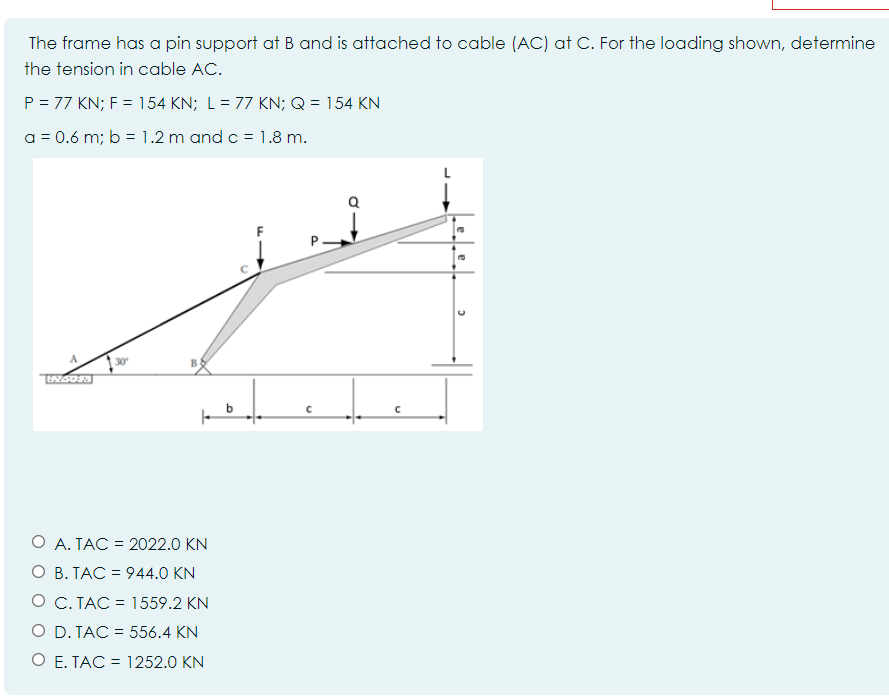 The frame has a pin support at B and is attached