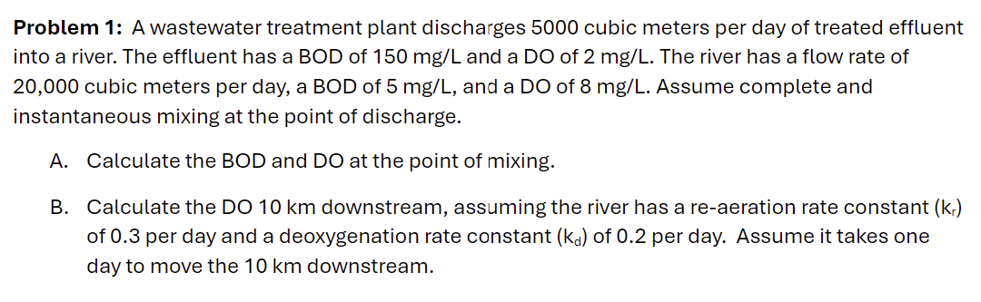 Problem 1 : A wastewater treatment plant