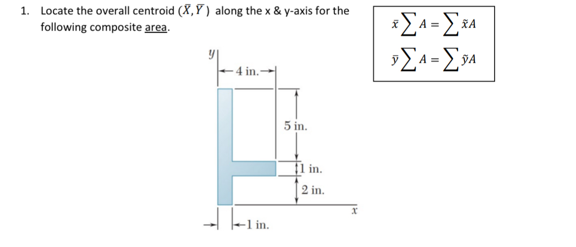 Locate the overall centroid Y bar ) along the x &