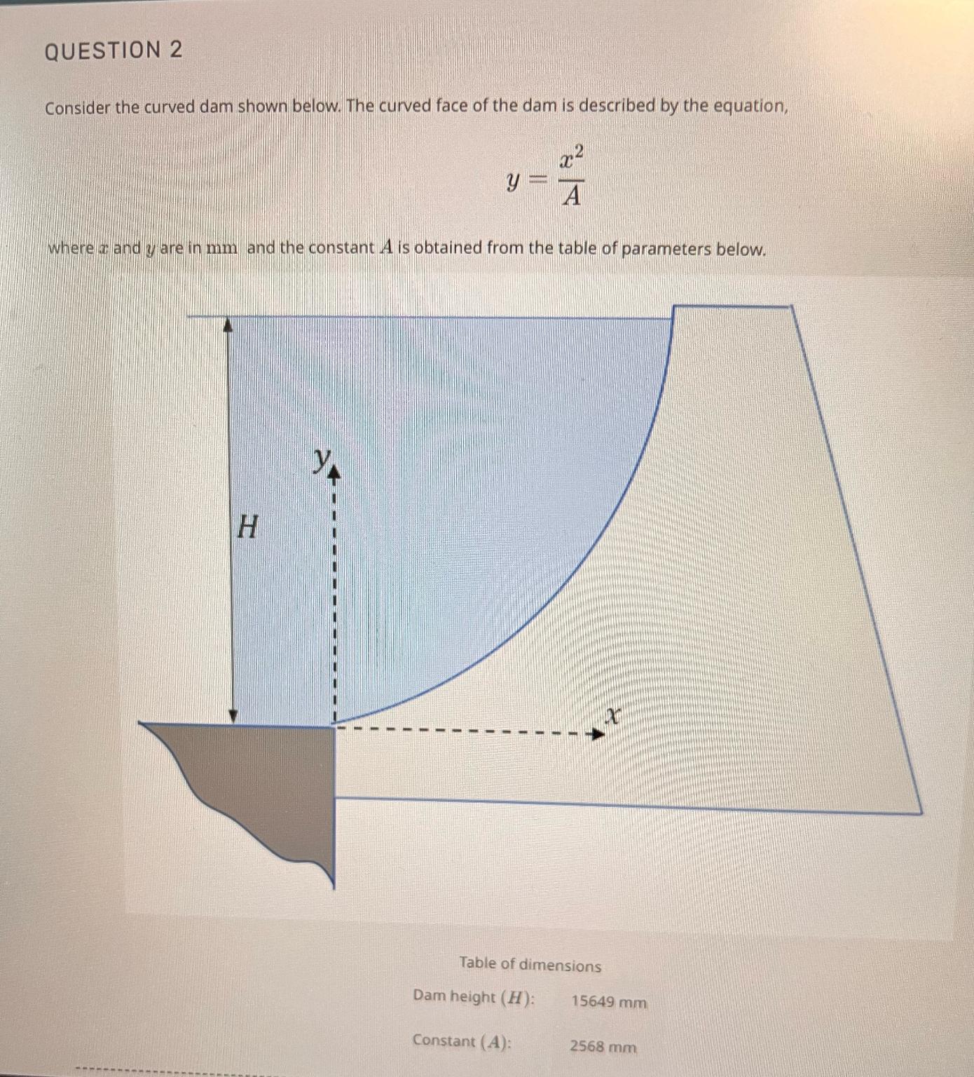 QUESTION 2 Consider the curved dam shown below.
