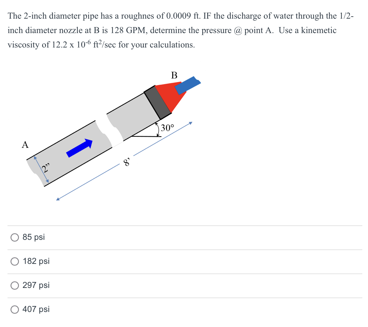 The 2 - inch diameter pipe has a roughnes of 0 .