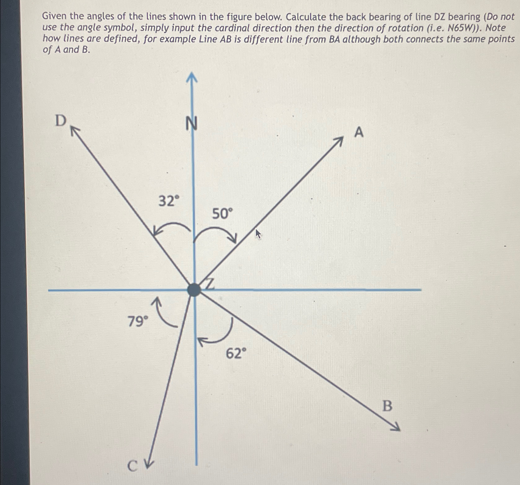 Given the angles of the lines shown in the figure