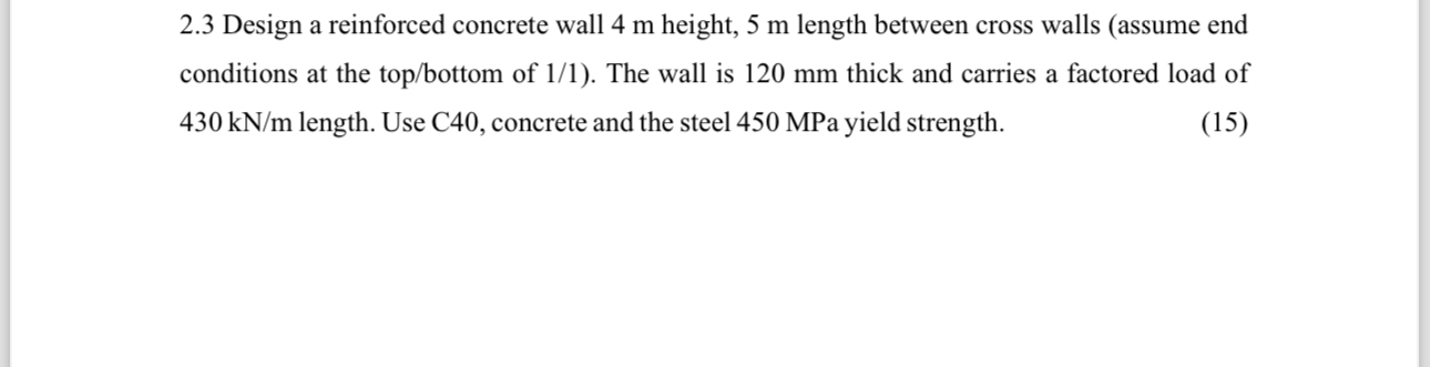 2 . 3 Design a reinforced concrete wall 4 m