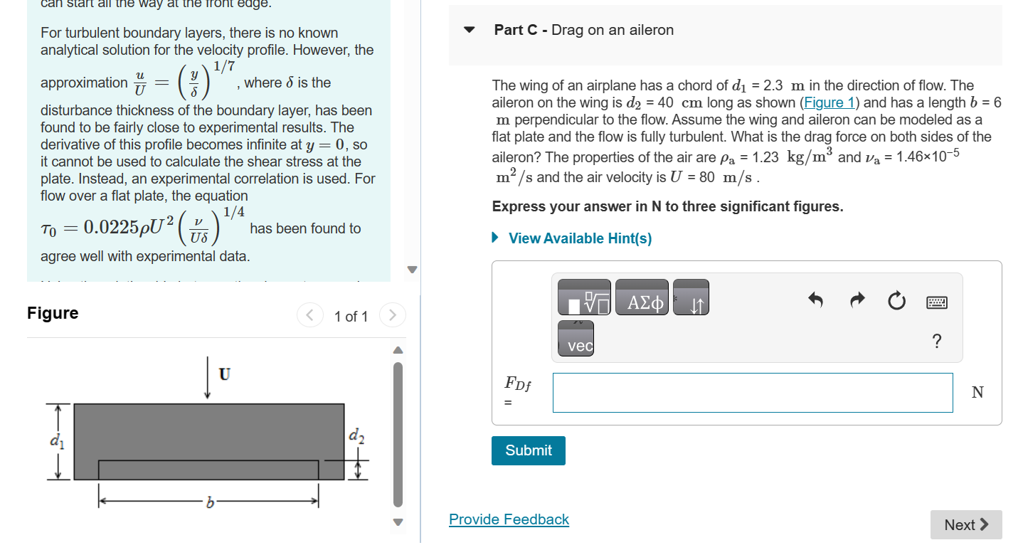 Part C - Drag on an aileron The wing of an