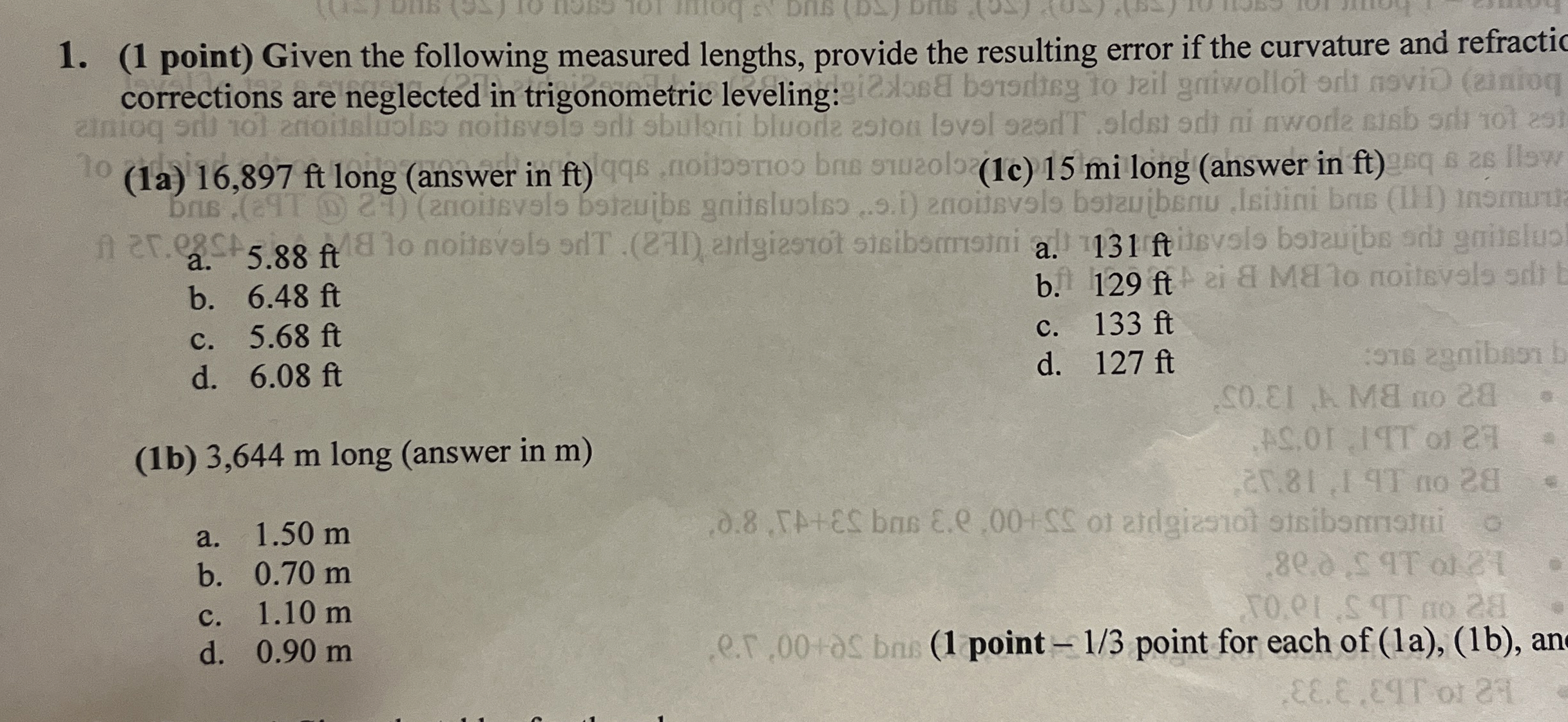 ( 1 point ) Given the following measured lengths,