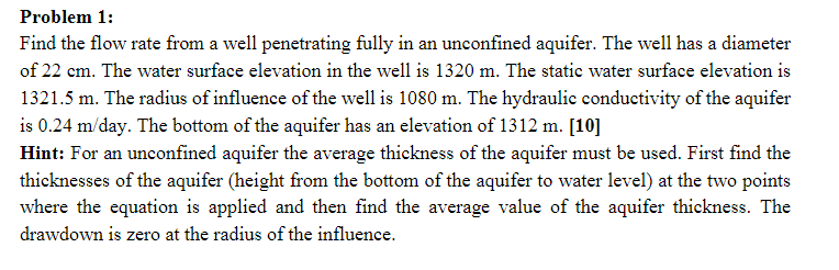 Problem 1 : Find the flow rate from a well