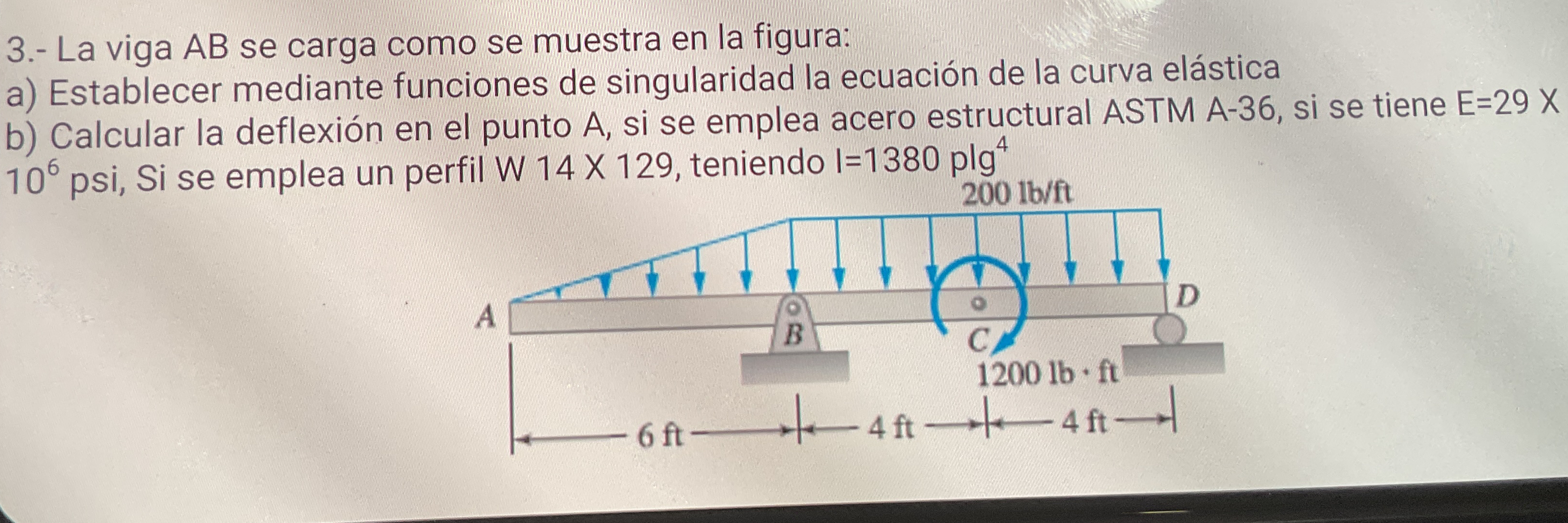 3 . - La viga AB se carga como se muestra en la