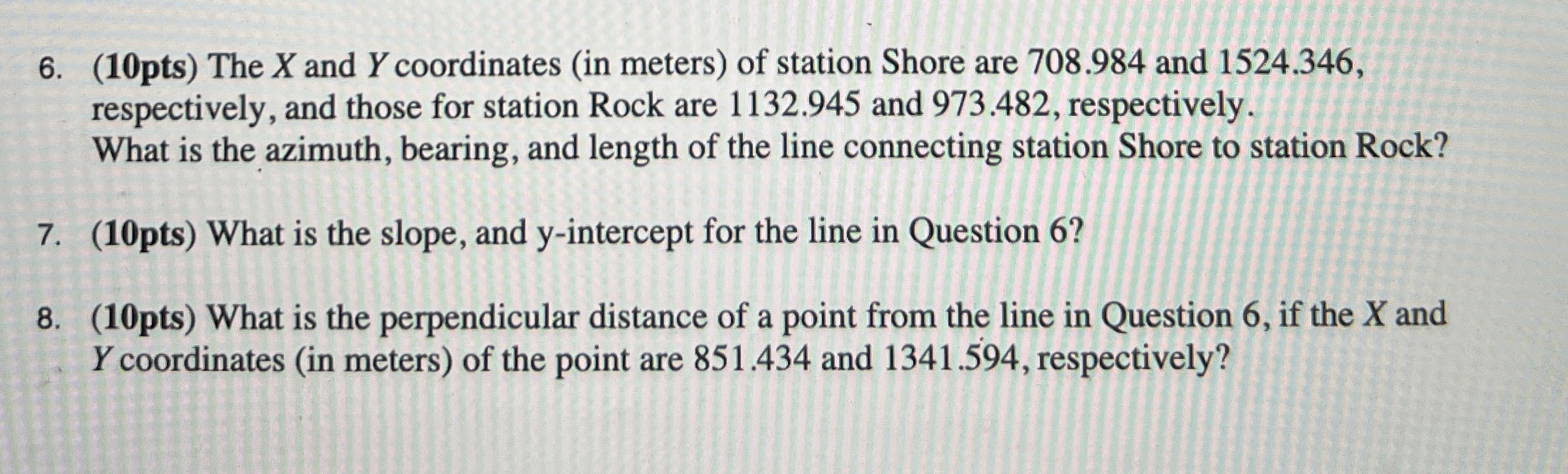 ( 1 0 pts ) The x and Y coordinates ( in meters )