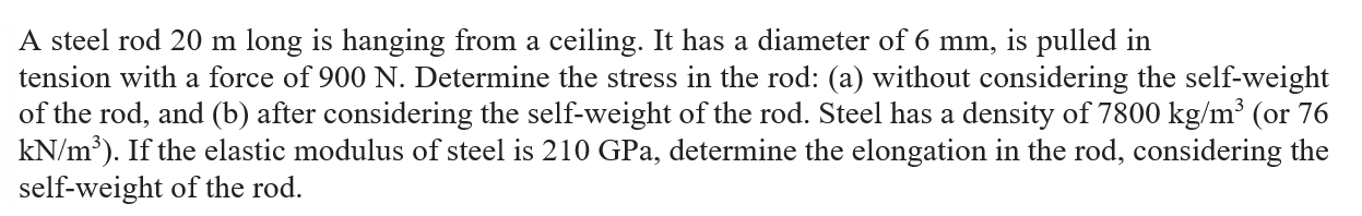 A steel rod 2 0 m long is hanging from a ceiling.