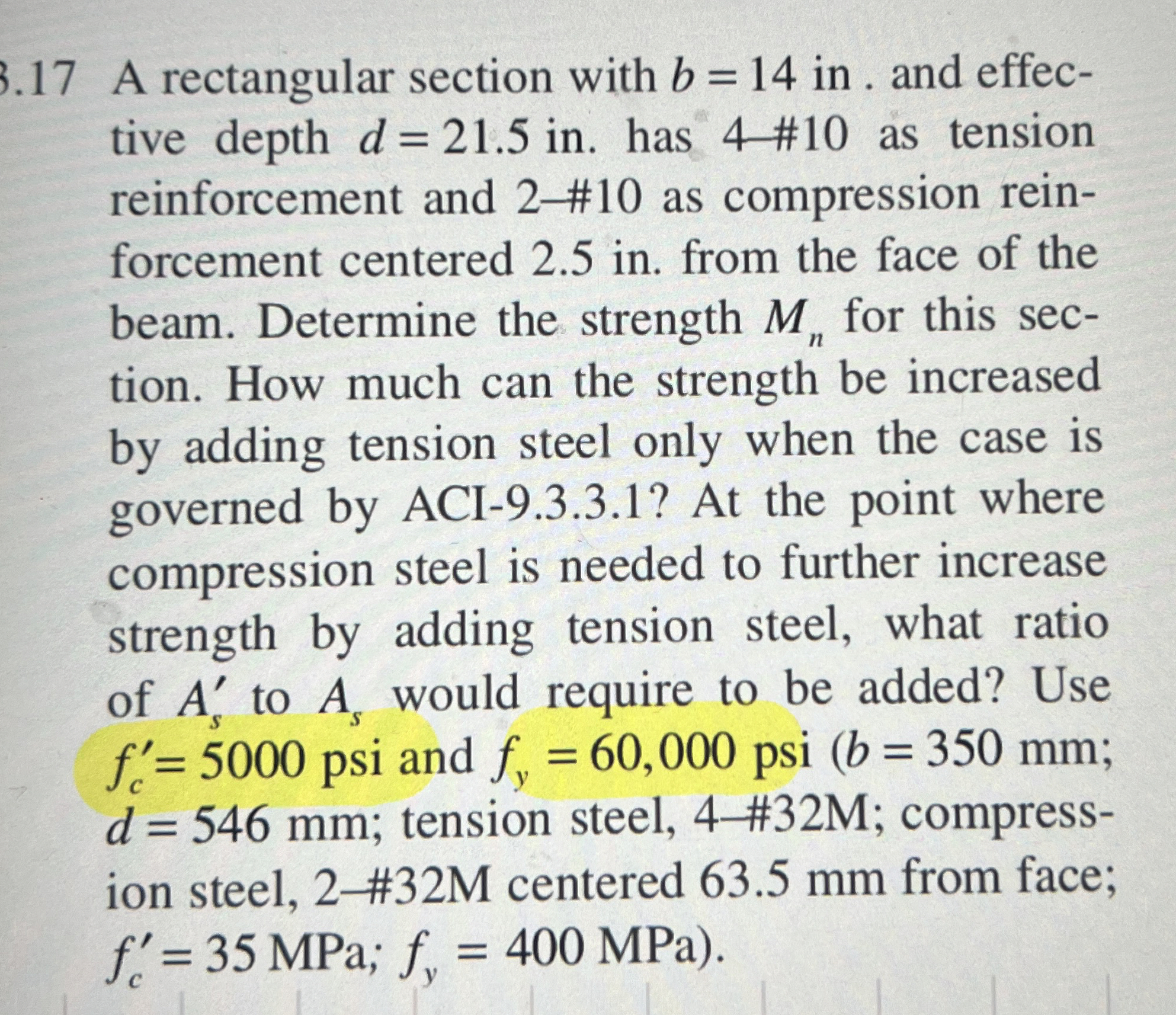 3 . 1 7 A rectangular section with b = 1 4 in .