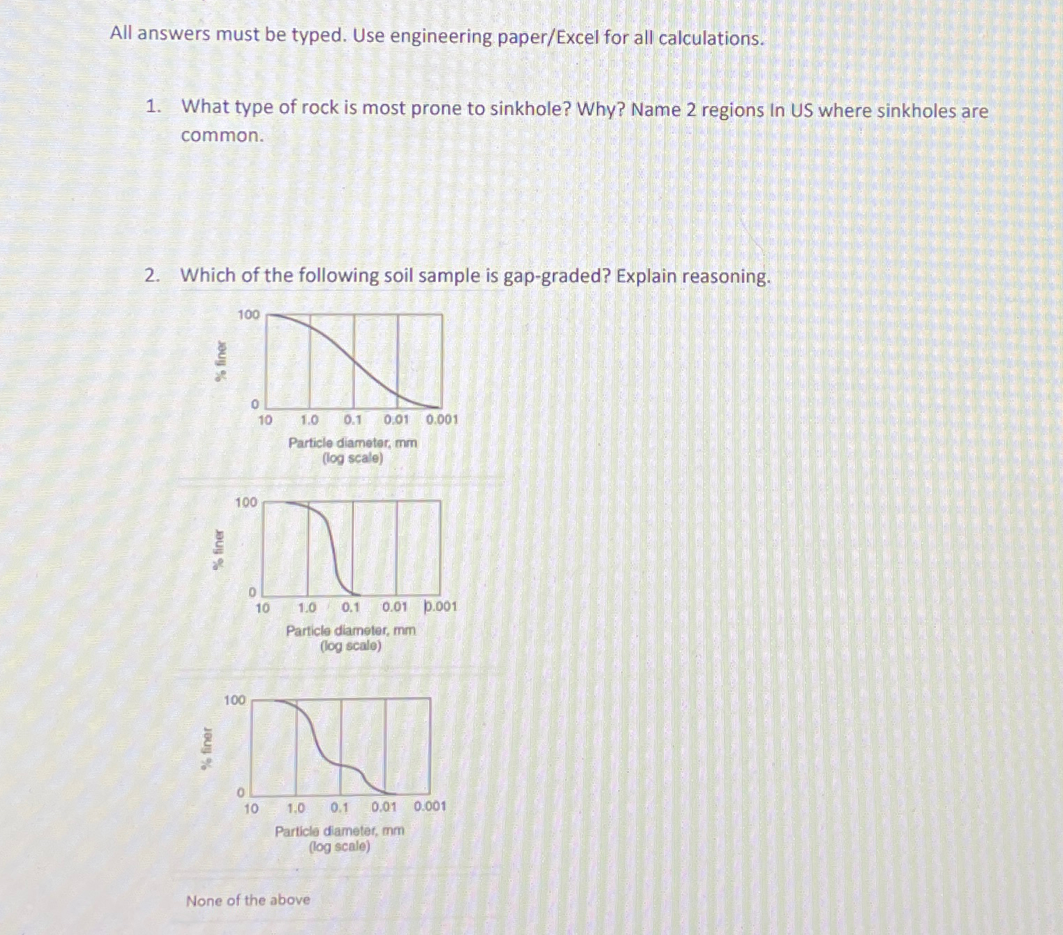 All answers must be typed. Use engineering paper
