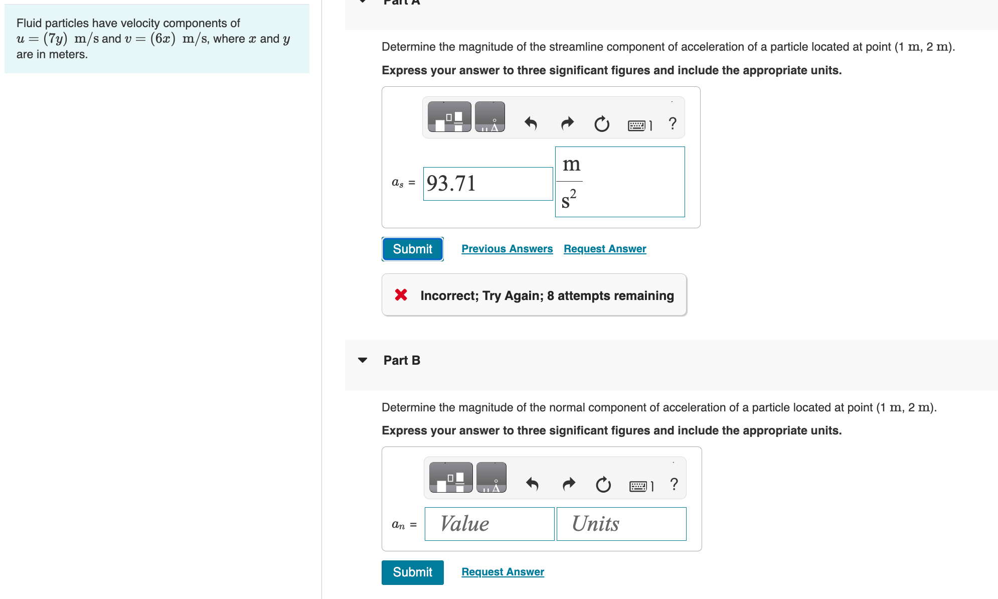 Fluid particles have velocity components of u = (