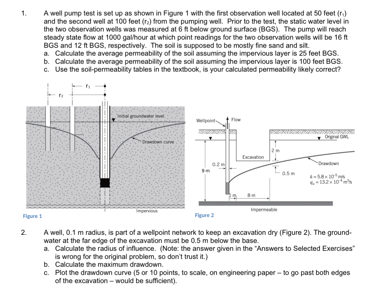 A well pump test is set up as shown in Figure 1