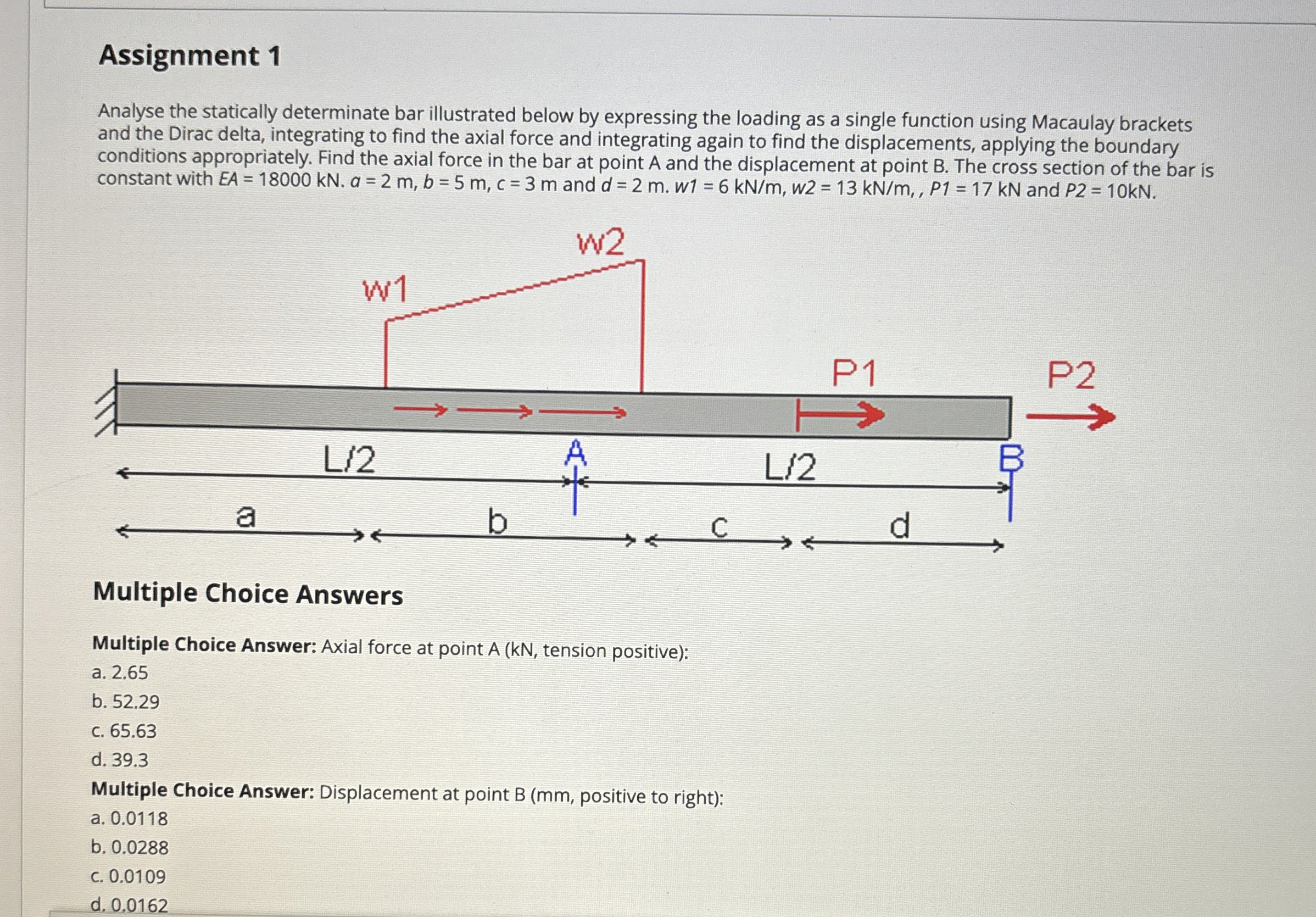 Assignment 1 Analyse the statically determinate