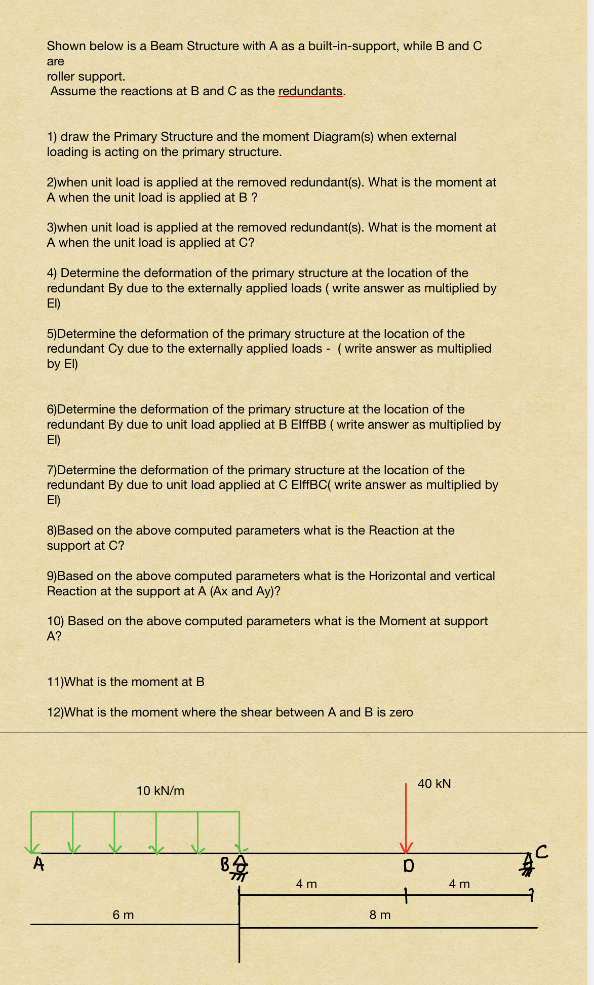 Shown below is a Beam Structure with A as a built