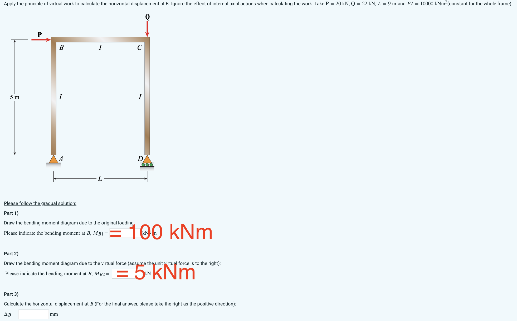 Moment B ( by original loading ) = 1 0 0 kNm