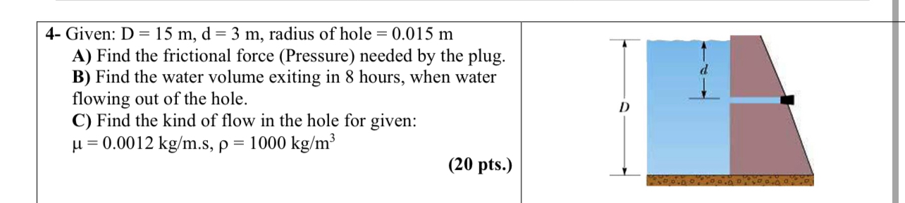 4 - Given: D = 1 5 m , d = 3 m , radius of hole =
