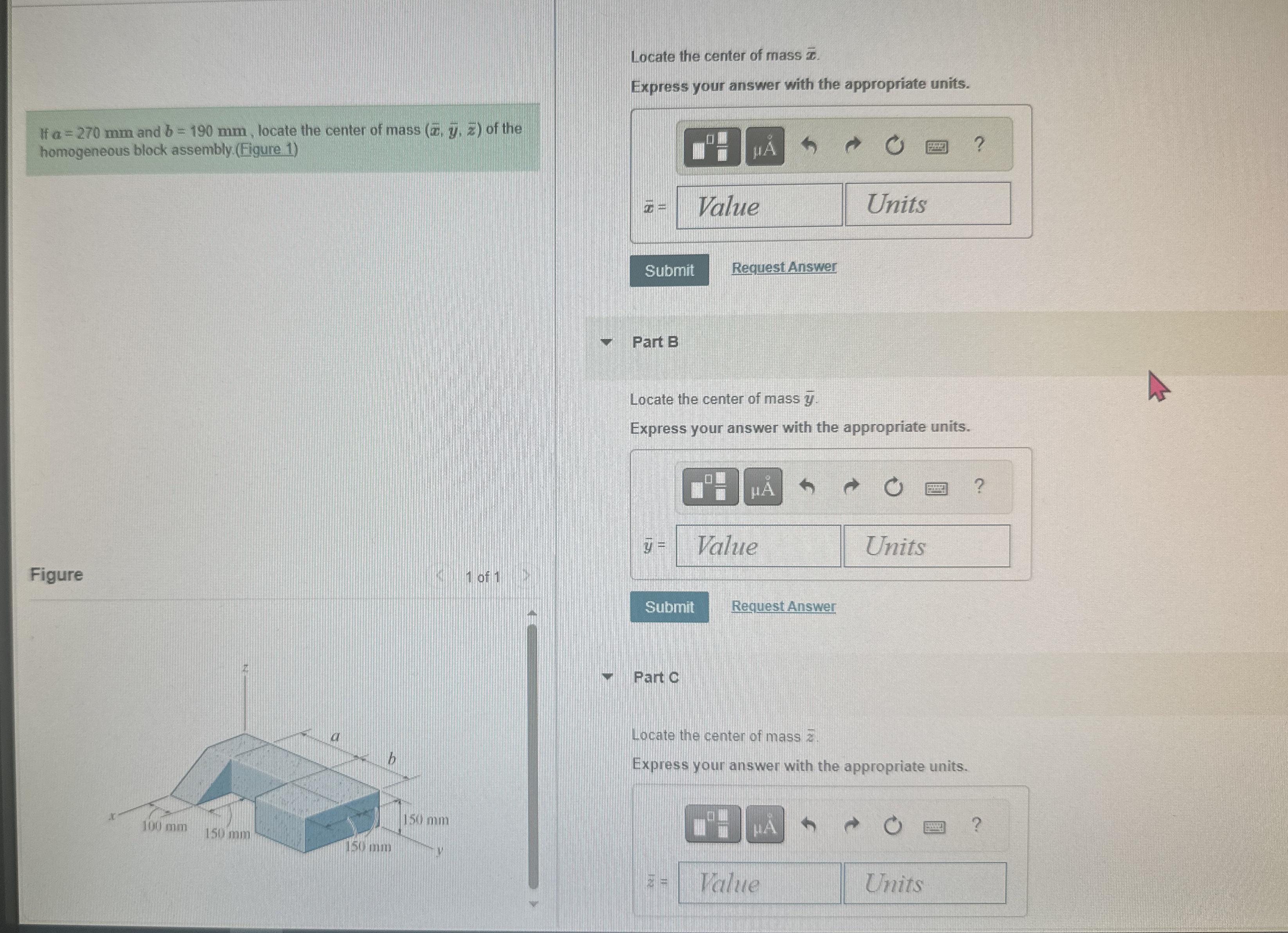 If a = 2 7 0 m m and b = 1 9 0 m m , locate the