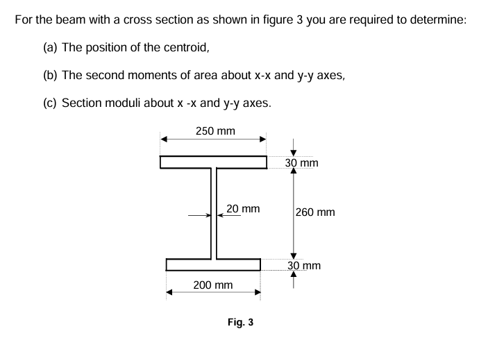 For the beam with a cross section as shown in