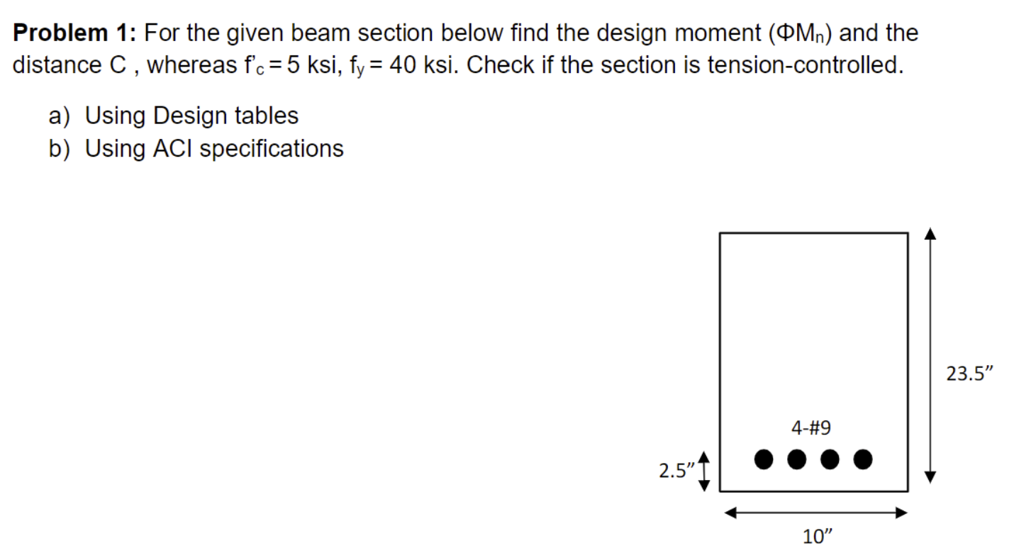 Problem 1 : For the given beam section below find