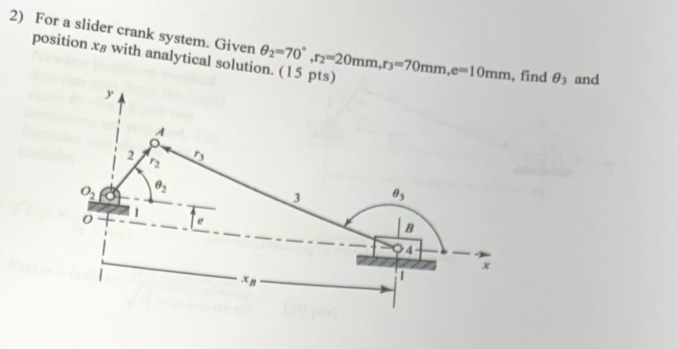 For a slider crank system. Given 2 = 7 0 , r 2 =