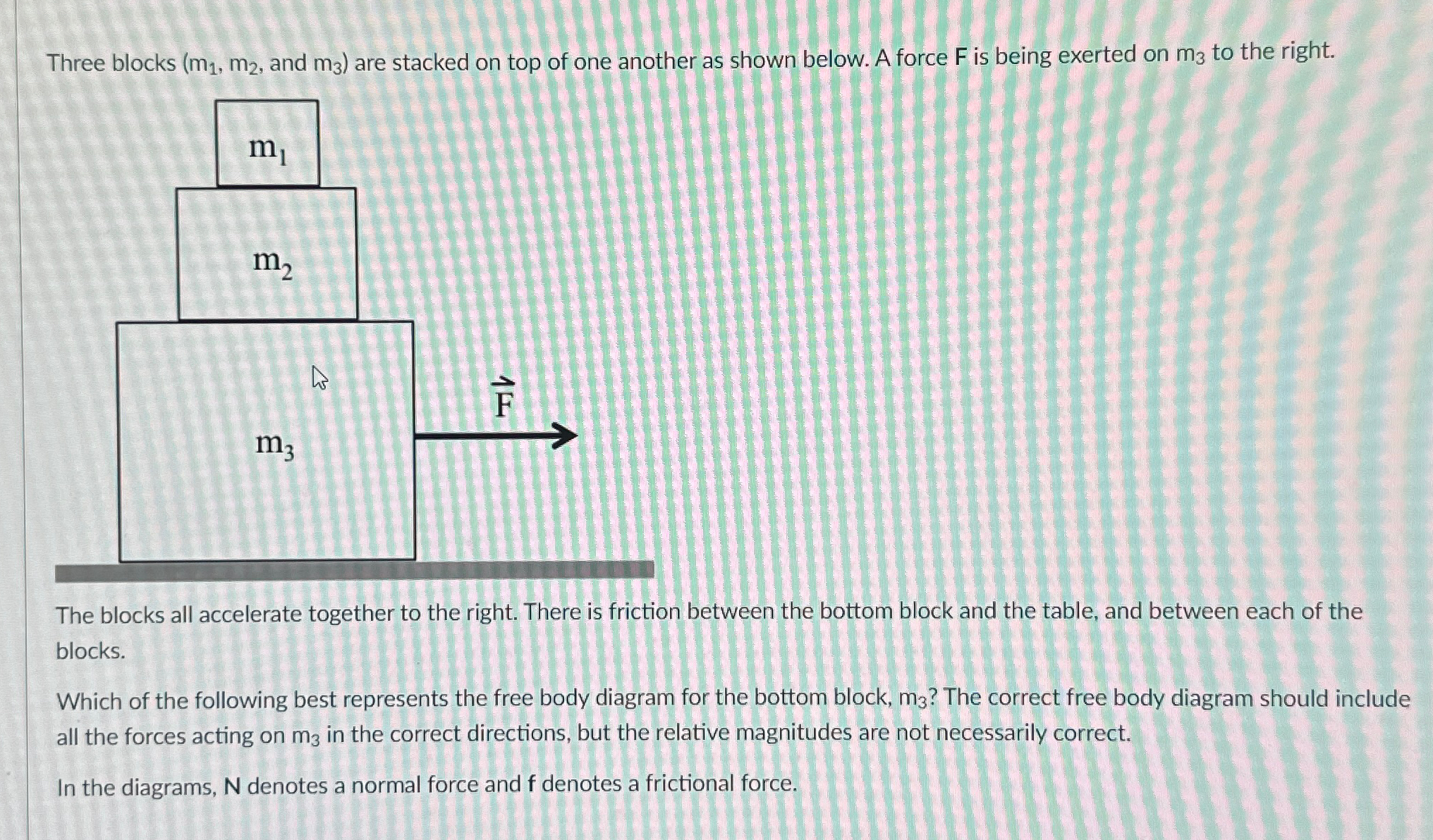 Three blocks , and m_(3) ) are stacked on top of