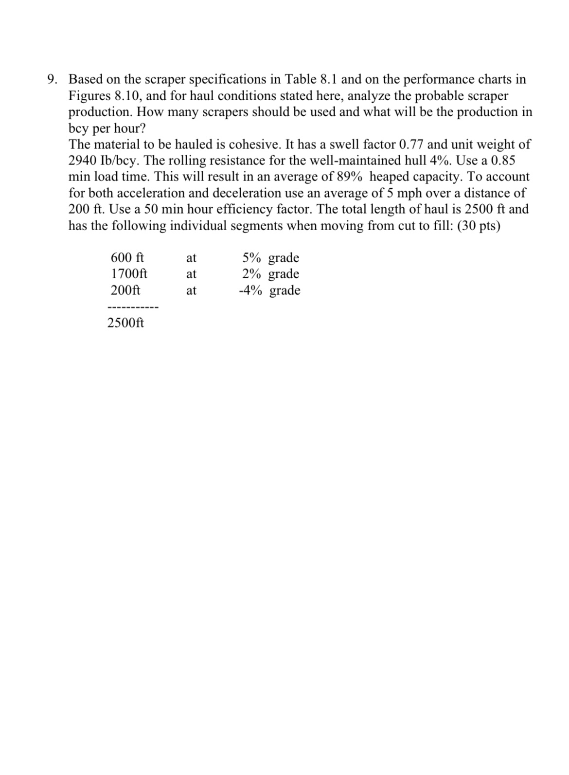 Based on the scraper specifications in Table 8 .